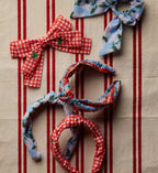 Embroidered Bow Clip - Gingham Cherries