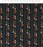 Floral Trellis Stripe Cotton Fabric - Black