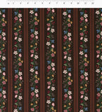 Floral Trellis Stripe Cotton Fabric - Cocoa