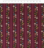 Floral Trellis Stripe Cotton Fabric - Burgundy
