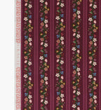 Floral Trellis Stripe Cotton Fabric - Burgundy