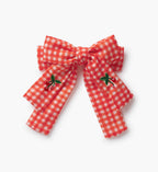 Embroidered Bow Clip - Gingham Cherries