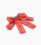 Embroidered Bow Clip - Gingham Cherries