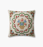 Rosette Vase Embroidered Pillow - Ivory