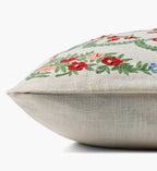 Rosette Vase Embroidered Pillow - Ivory