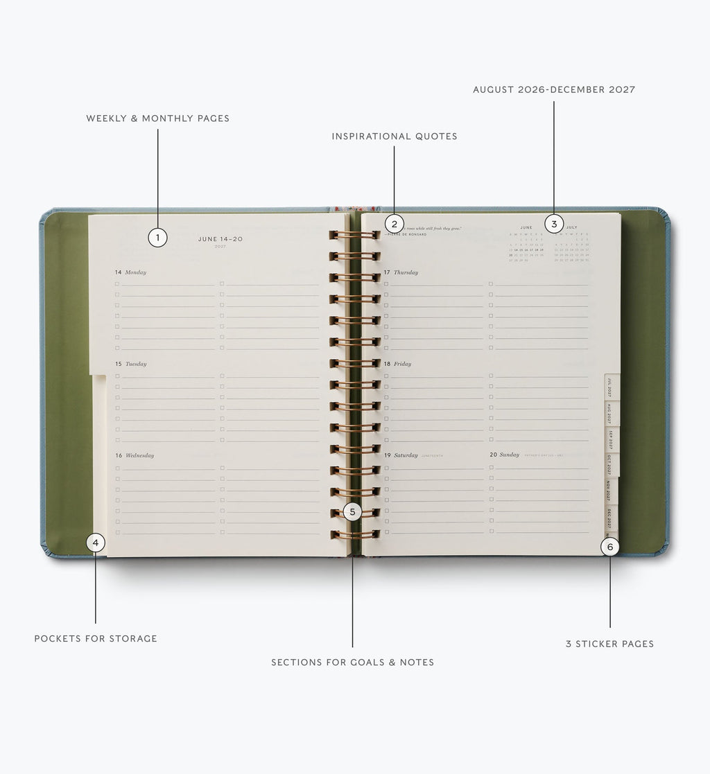 2026-2027 17-Month Academic Covered Spiral Planner - Paisley Stripe