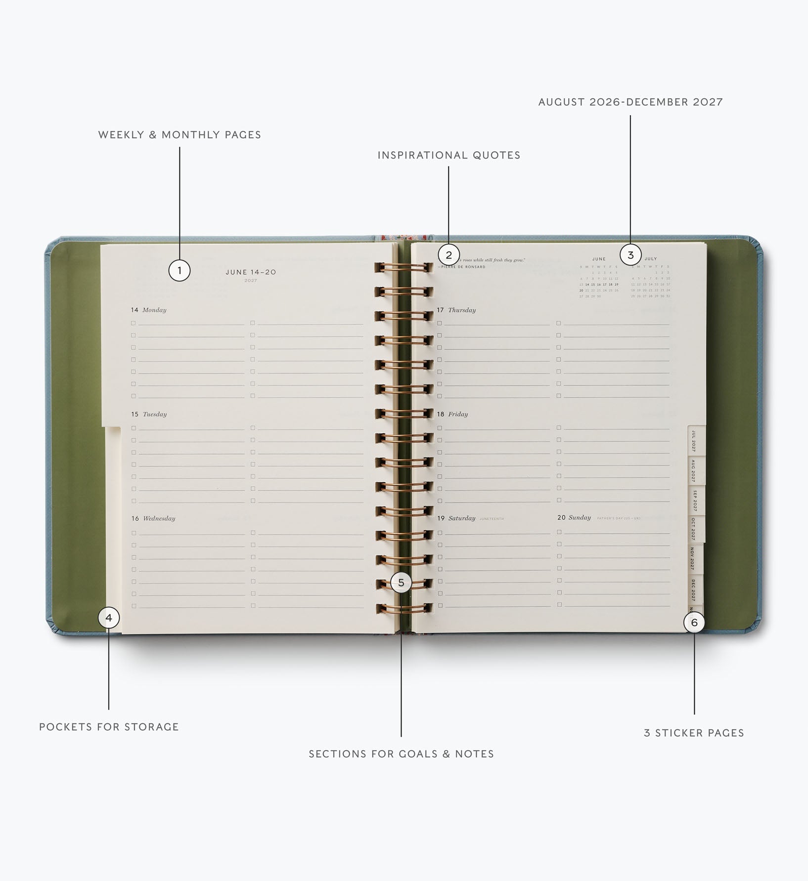 2026-2027 17-Month Academic Covered Spiral Planner - Paisley Stripe